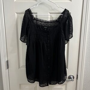 Torrid Black Square Neck Clipdot Blouse Size 2